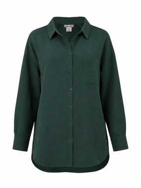 Tribal Jeans XXL Green Crinkle Button Front Blouse Long Sleeve Relaxed Shirt